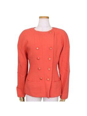 Chanel Collarless Jacket Coco Mark 36 Wool Silk Pink Double Apparel